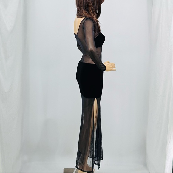 Vintage Y2K Elisabetta Rogiani Whimsigoth Velvet Mesh Peekaboo Illusion Dress - Picture 8 of 16